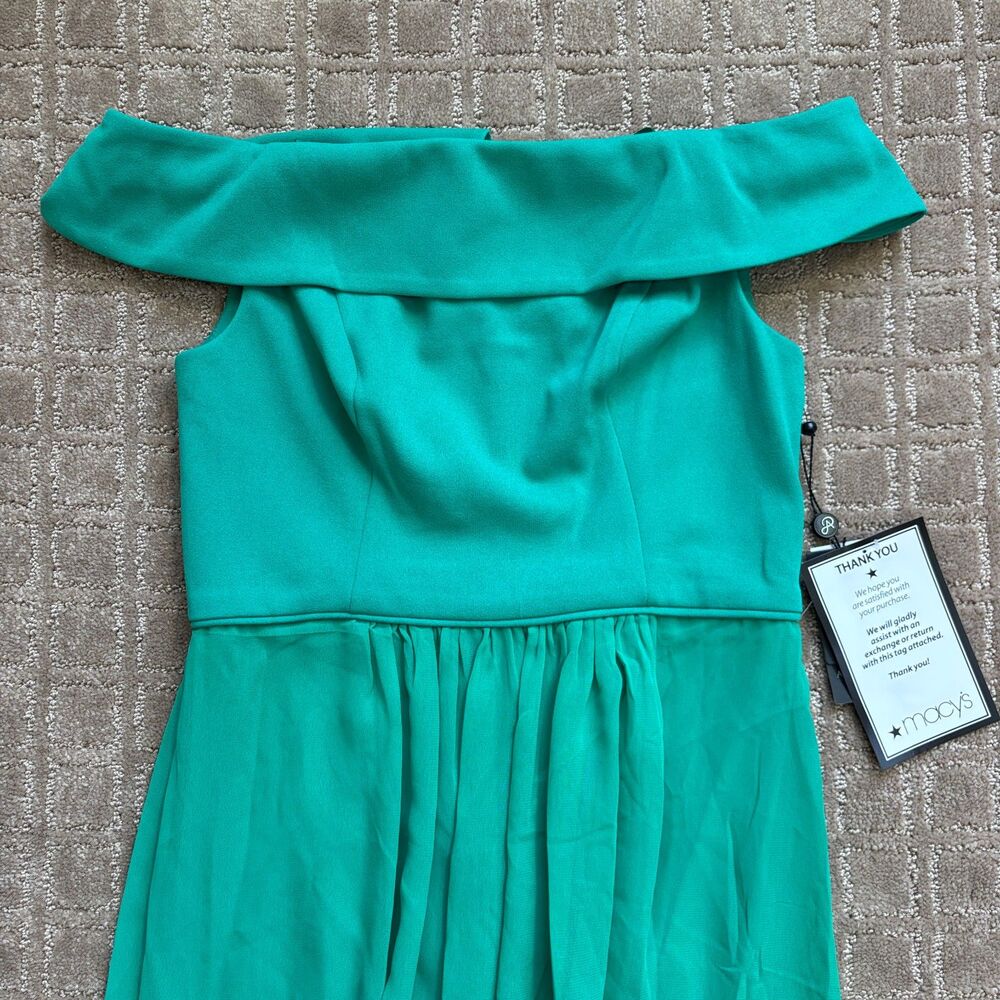 Adrianna Papell Off The Shoulder Maxi Dress Womens 4 Kelly Green Bridesmaid Long - Picture 3 of 9